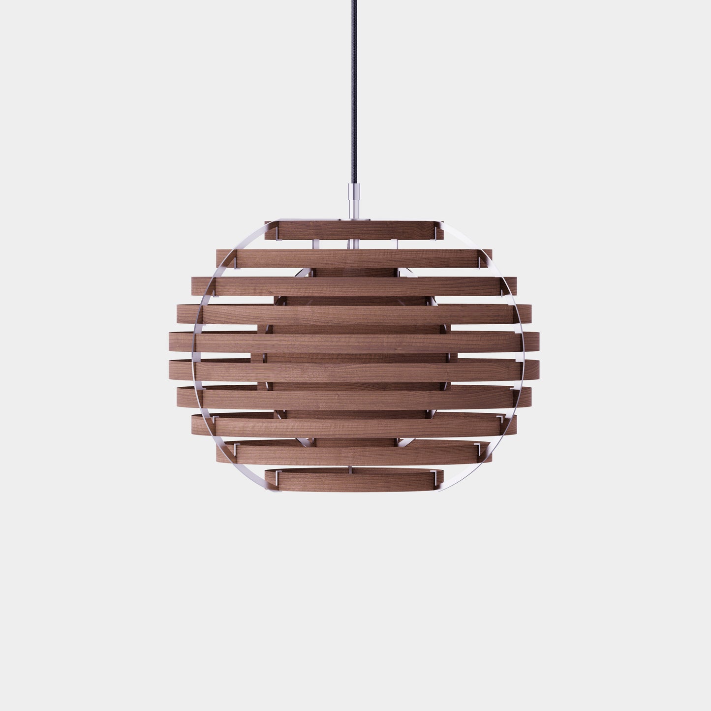 Moon lamp, walnut , pendant light, wood lamp, stainless frame, front view