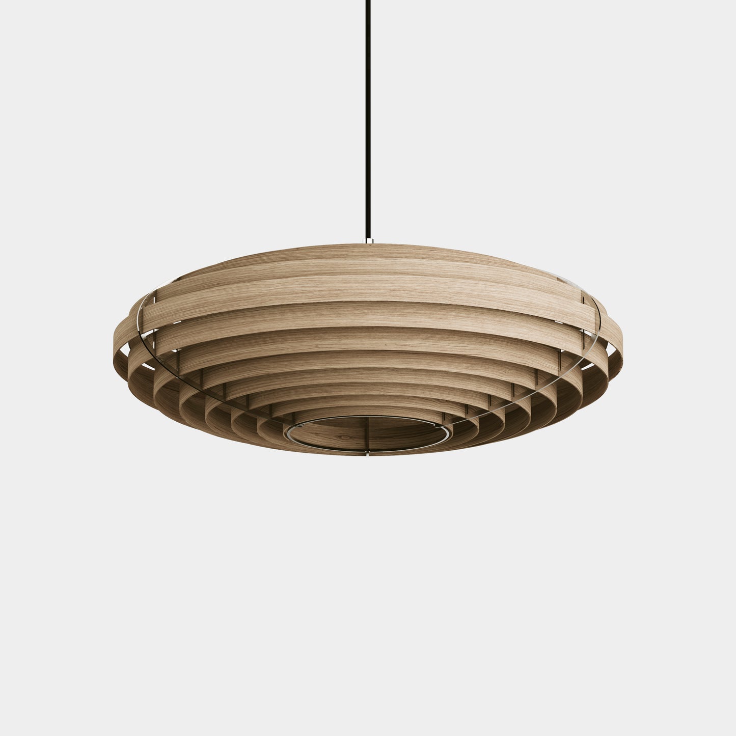 ellipse form, pendant light, Oak, Wood lamp, viewed from below