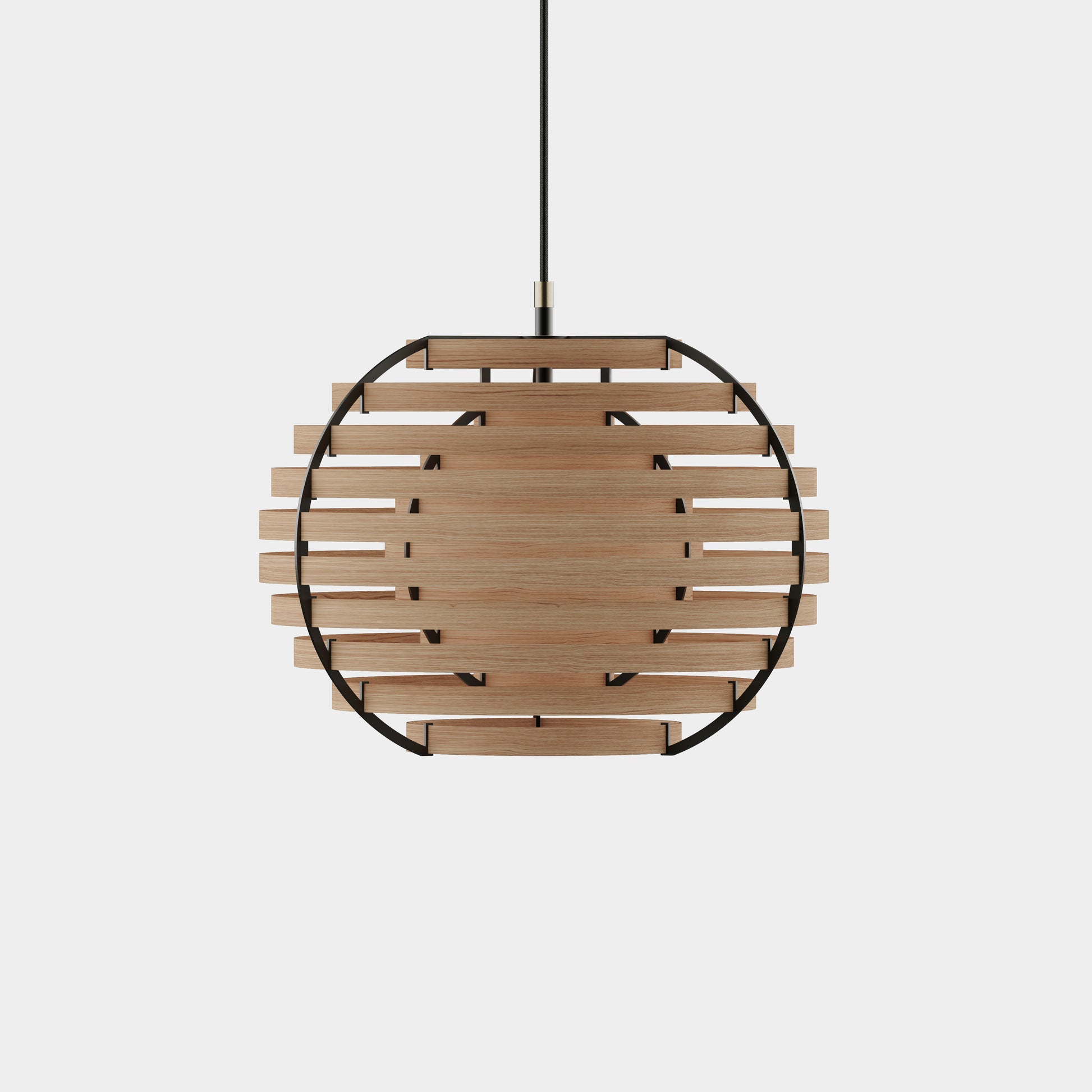 Moon lamp, Oak, pendant light, wood lamp, black frame front view