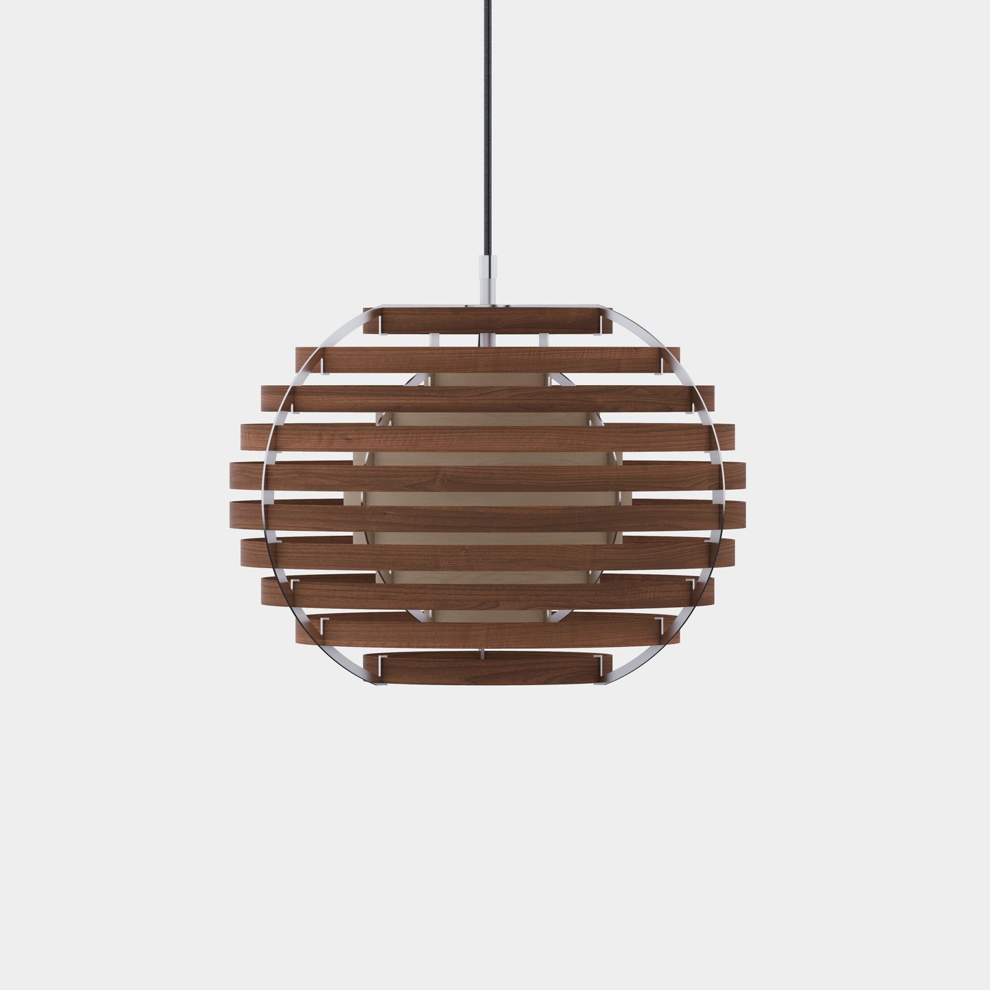 Moon lamp, walnut , Ash , pendant light, wood lamp, stainless frame, front view